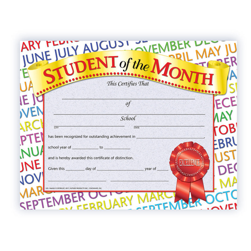 Student of the Month Award Certificate, 8.5" x 11", Pack of 30
