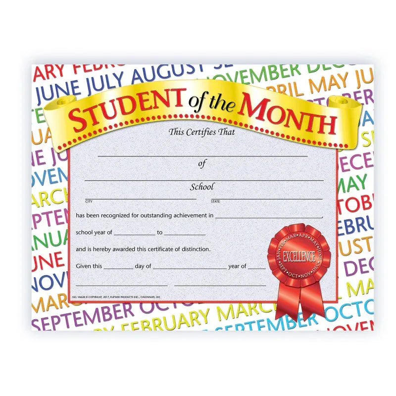 Student of the Month Award Certificate, 8.5" x 11", Pack of 30