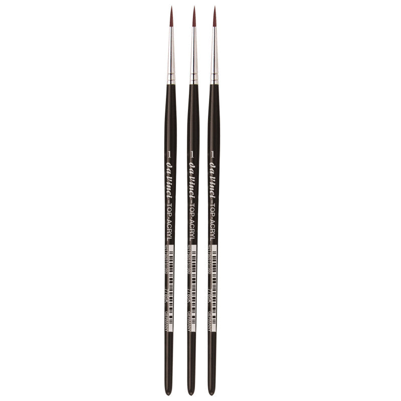 TOP-ACRYL Red-Brown Brush, Synthetic, Acrylic & Oil, Round, Series 7785K, Size 1, Pack of 3