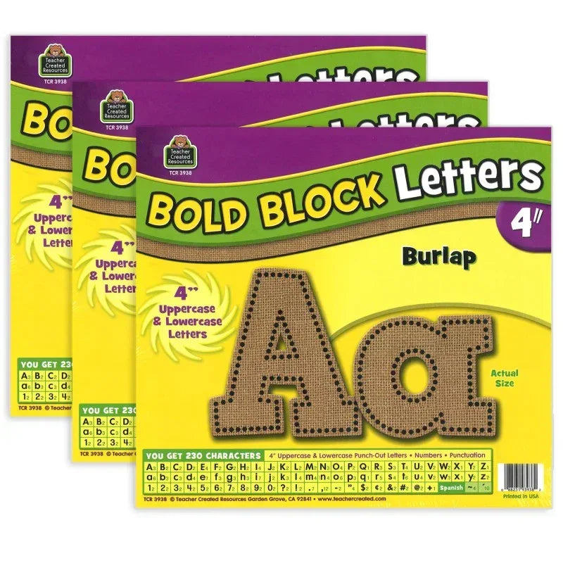 Burlap Design Bold Block 4" Letters Combo Pack, 230 Characters Per Pack, 3 Packs