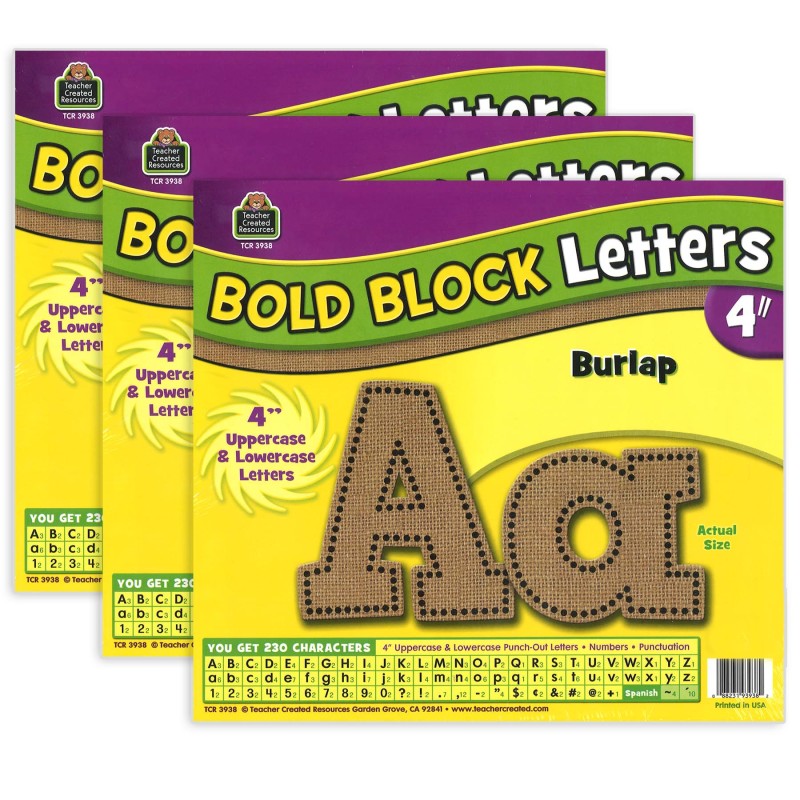 Burlap Design Bold Block 4" Letters Combo Pack, 230 Characters Per Pack, 3 Packs