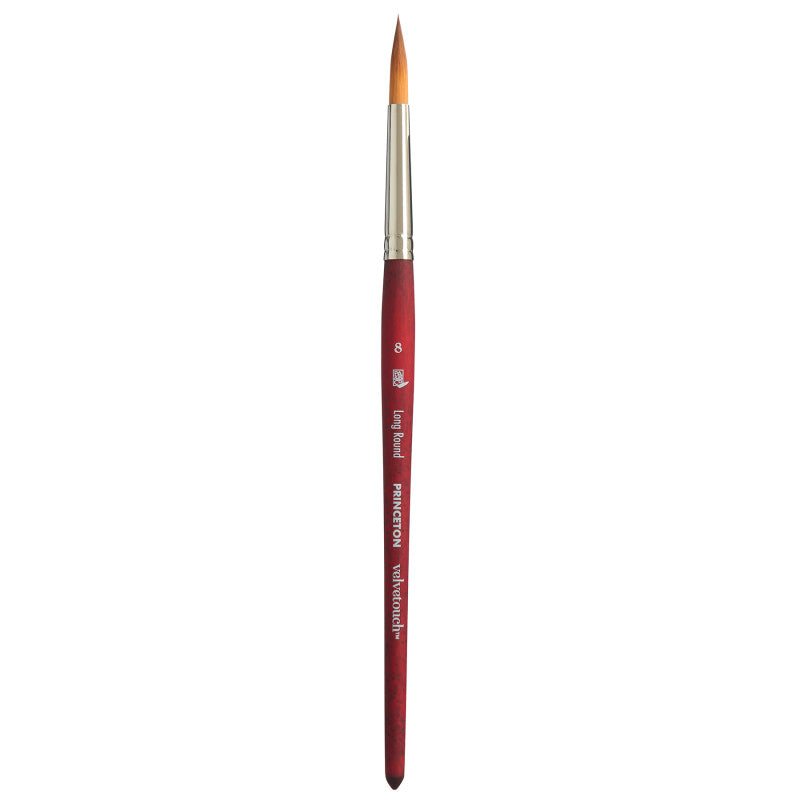 Velvetouch Long Round Brush, Synthetic Bristles, Short Handle Mixed Media Paintbrush, Scarlet, Size 8, 1 Count