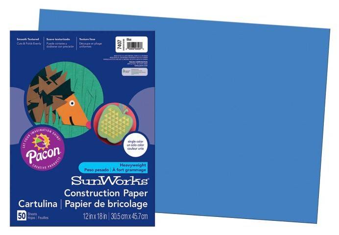 Pacon Construction Paper 12" x 18" 50 Sheets Per Pack Blue