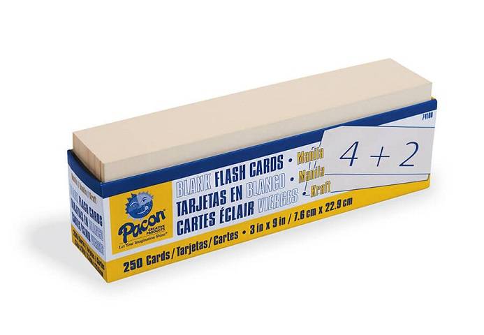 Blank Flash Cards, Manila Tag, 250 cards, 3" x 9"