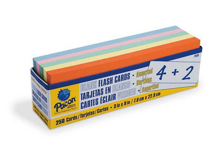 Blank Flash Cards, Assorted Colors, 250 cards, 3" x 9"