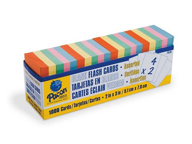 Blank Flash Cards, Assorted, 3" x 2", Box of 1,000