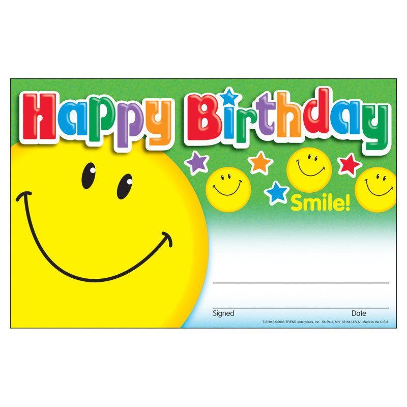 Happy Birthday Smile Recognition Awards, 30 ct