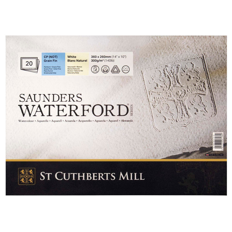 Saunders Waterford Watercolor Block, Cold Pressed, White, 140lb/300gsm, 20 Sheet, 14x10 inch, 1 Count