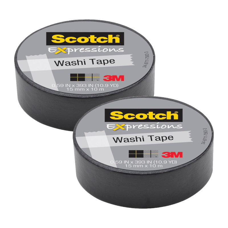 Expressions Washi Tape, .59" x 393", Black, Pack of 2