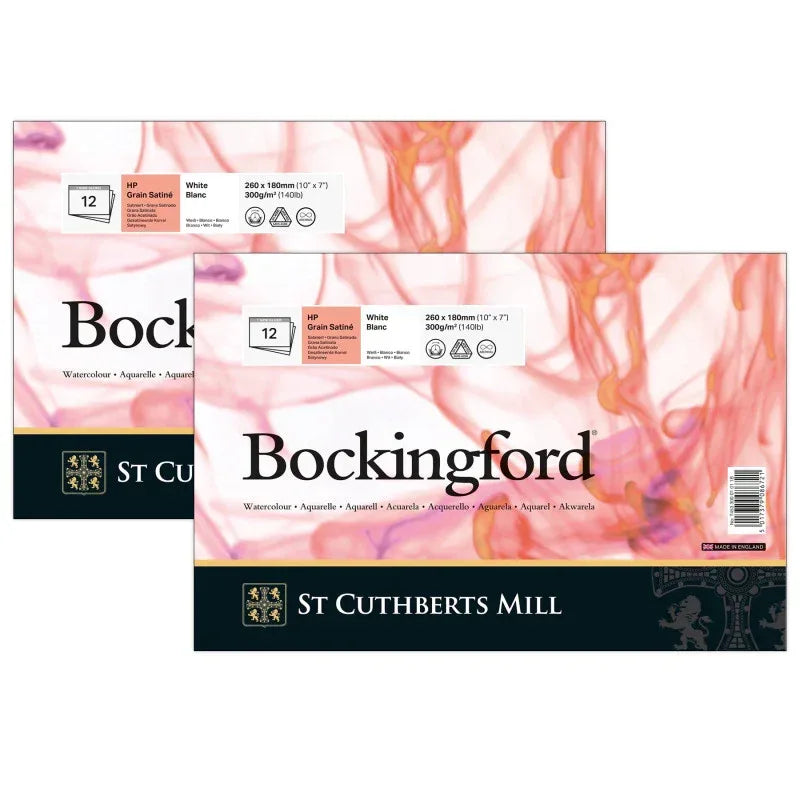 Bockingford Watercolor Pad, Hot Pressed, White, Glue Binding, 140lb/300gsm, 12 Sheet, 7x10 inch, Pack of 2