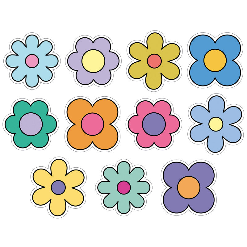 Happily Ever Elementary Retro Remix Flowers Cutouts, Pack of 36