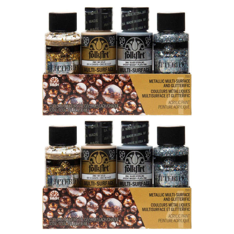Multi-Surface Acrylic Paint Set, 2oz., Glitterific Dazzle, 4 Per Set, 2 Sets