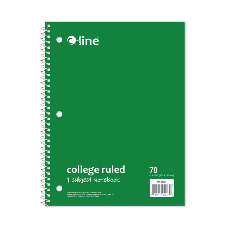 College-Ruled 1-Subject Notebook, 70 Sheets, Green