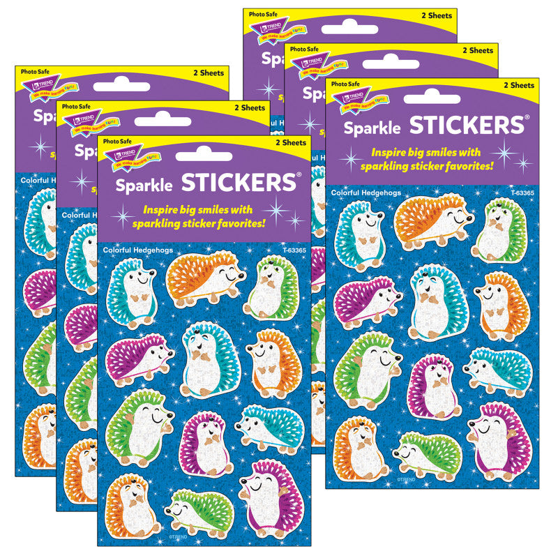 Colorful Hedgehogs Sparkle Stickers&reg;, 24 Per Pack, 6 Packs