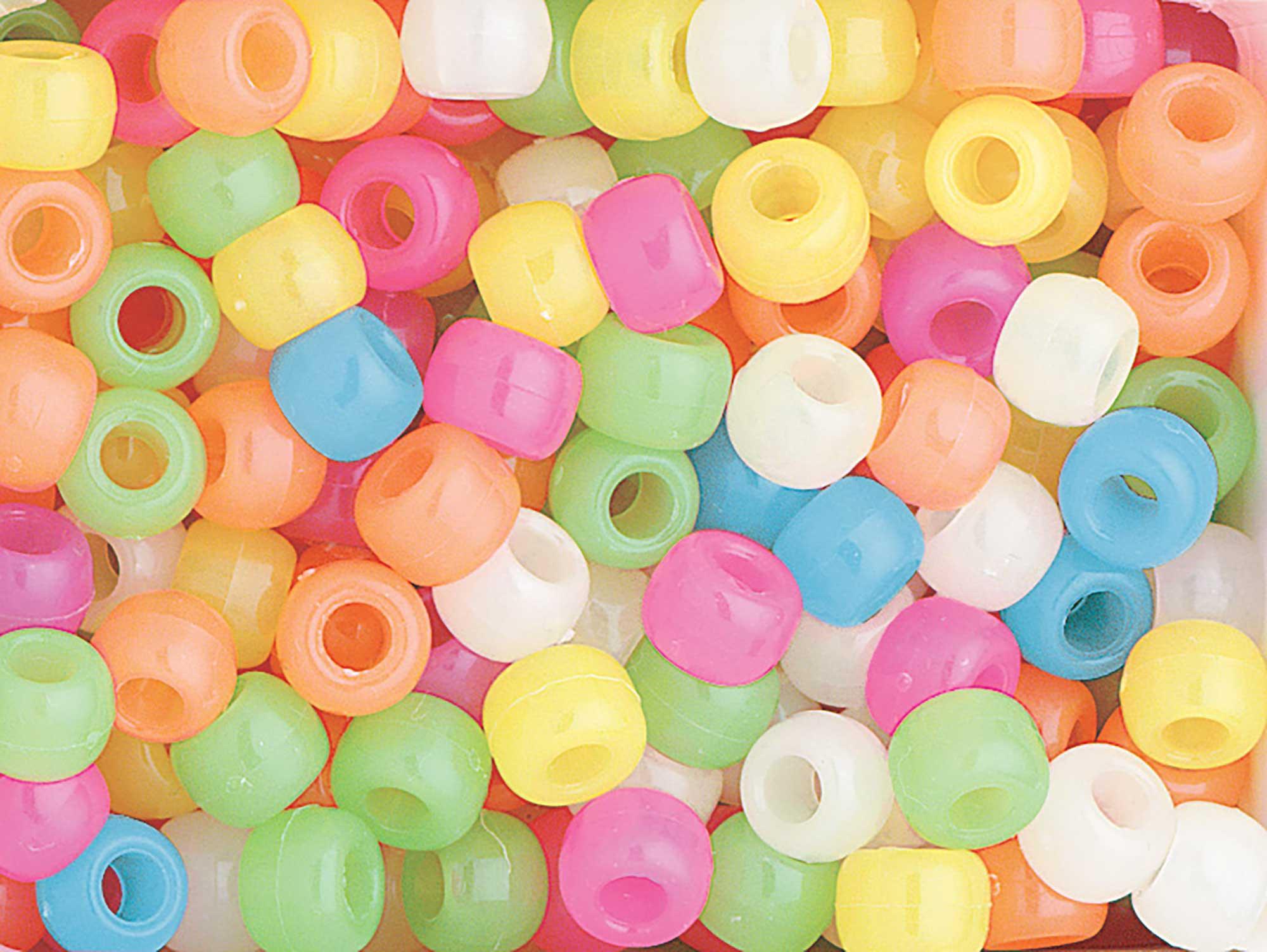 1 lb Big Value Pony Beads Acrylic Glow-in-the Dark Colors, 6 x 9mm, (21219)