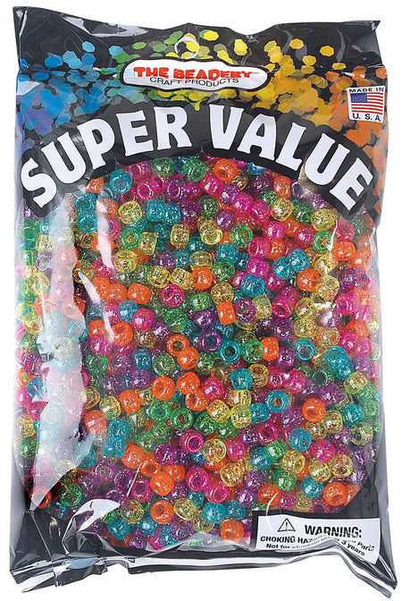 1 lb Big Value Pony Beads Acrylic Transparent Colors, 6 x 9mm, (21218)