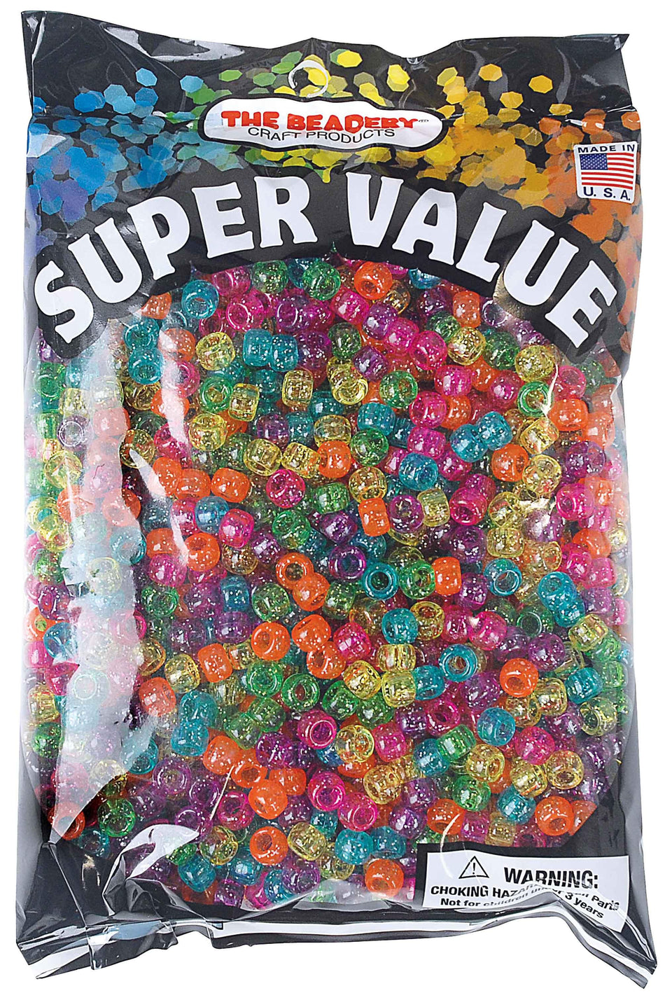 1 lb Big Value Pony Beads Acrylic Transparent Colors, 6 x 9mm, (21218) - Gramco School Supplies