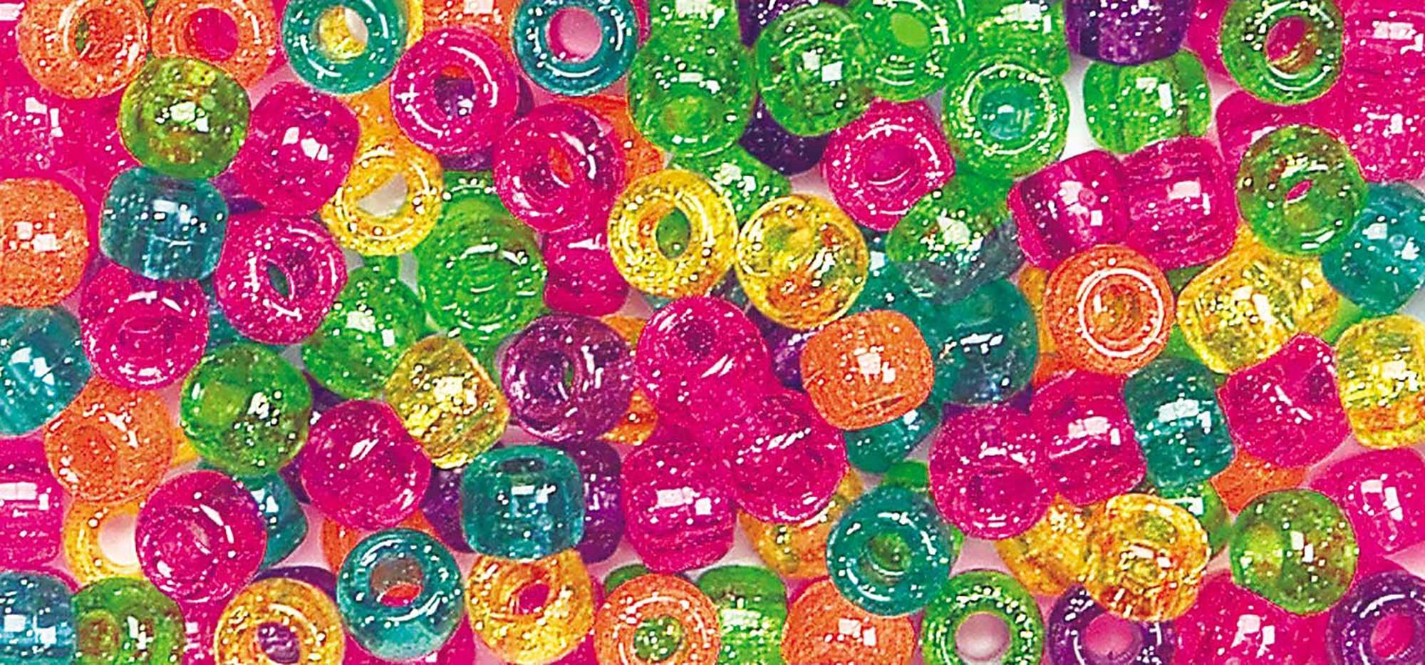 1 lb Big Value Pony Beads Acrylic Assorted Glitter Colors, 6 x 9mm, (21217)