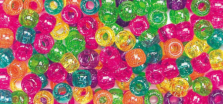 1 lb Big Value Pony Beads Acrylic Assorted Glitter Colors, 6 x 9mm, (21217)