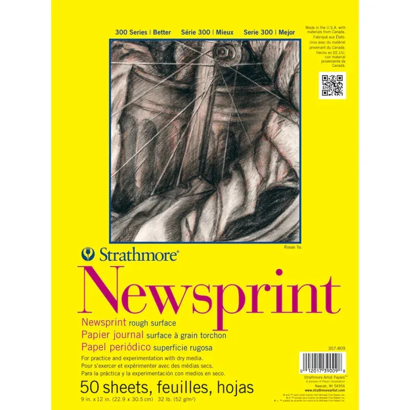 300 Series Newsprint Pad, Tape Binding, 50 Sheet, 9x12 inch, 1 Count