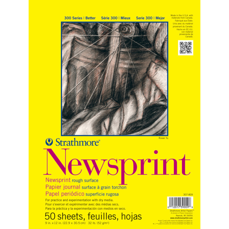 300 Series Newsprint Pad, Tape Binding, 50 Sheet, 9x12 inch, 1 Count