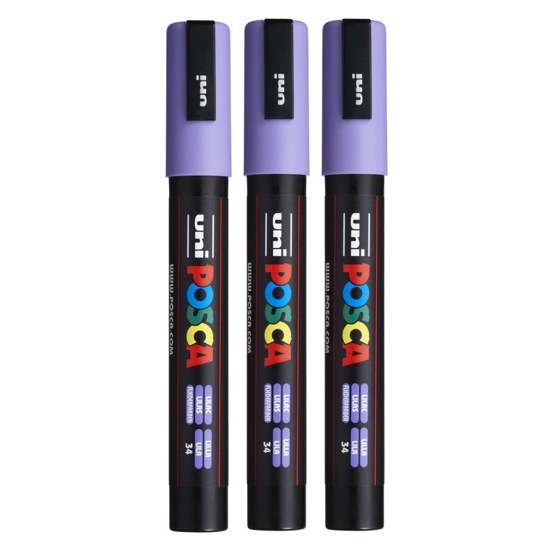 uniÂ® PC-5M Water-Based Paint Markers, Reversible Medium Tip (1.8-2.5mm), Lilac, Set of 3