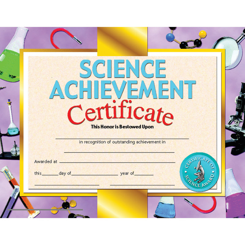 Science Achievement Certificate, 8.5" x 11", Pack of 30