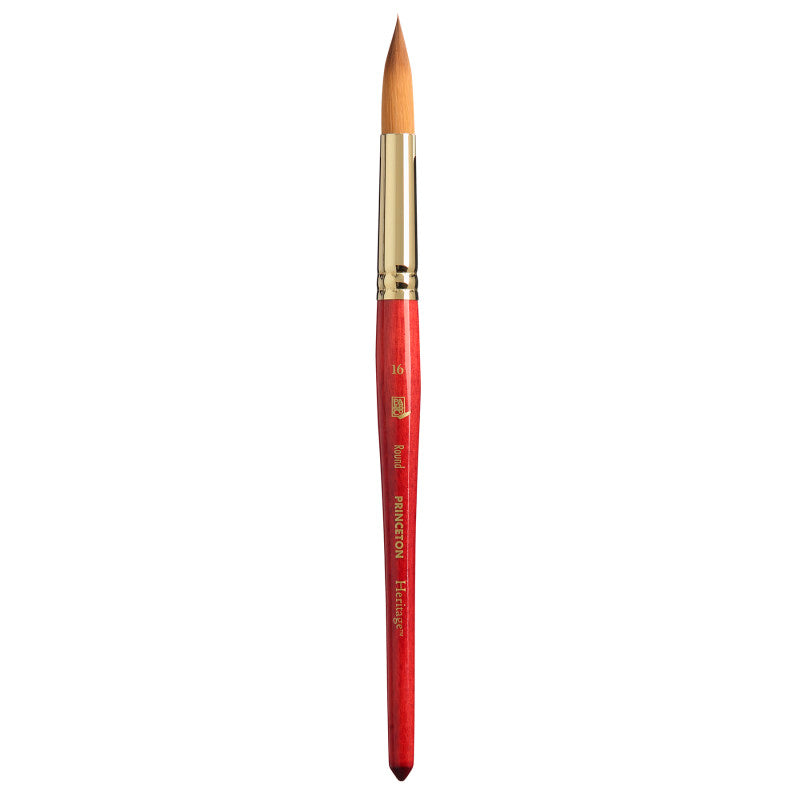 Heritage Round Brush, Synthetic Bristles, Short Handle Watercolor Paintbrush, Scarlet, Size 16, 1 Count