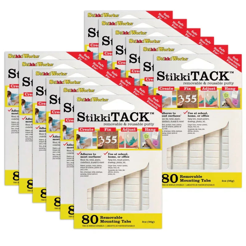 StikkiTack, White, 2 oz./80 Tabs Per Pack, 12 Packs