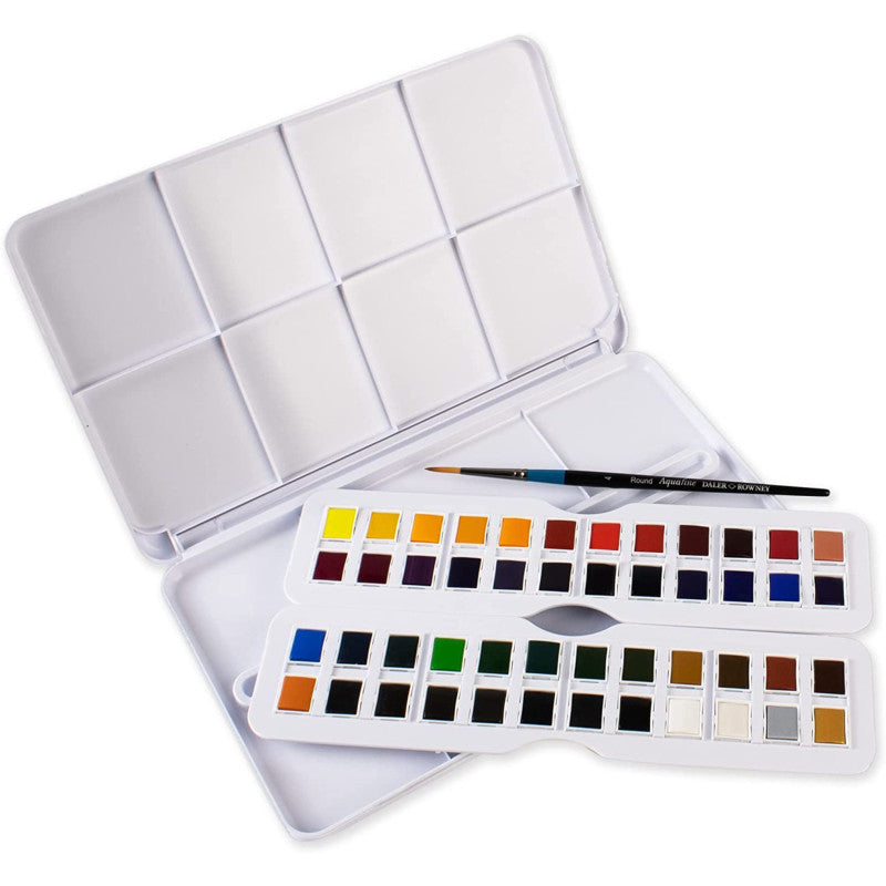 Aquafine Watercolor Paint Half Pan Studio Set, Assorted Colors, 48 Pieces