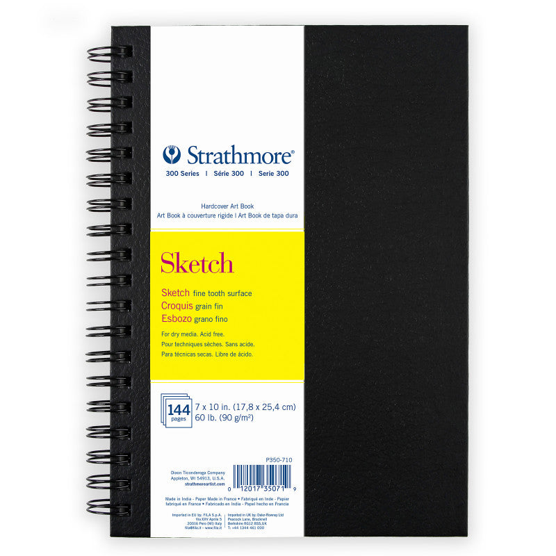 300 Series Sketch Paper Art Book, Black Hardcover & Side Wire Binding, 72 Sheets, White, 7x10 inch