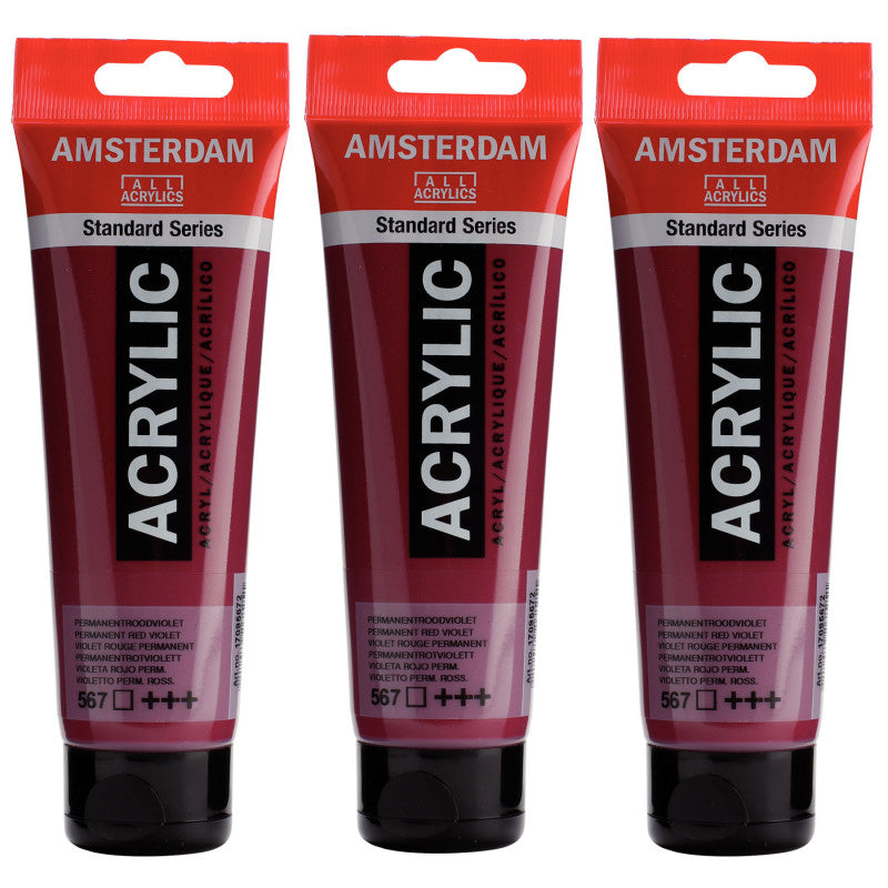 Standard Acrylic Paint, 120ml, Permanent Red Violet 567, Pack of 3