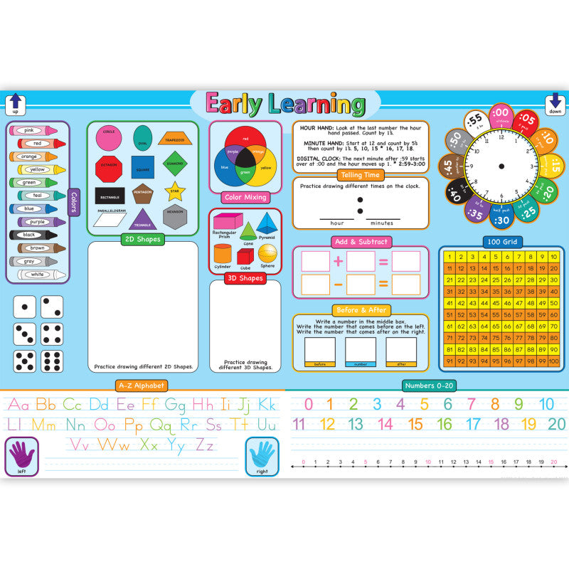 Placemat Studio&trade; Smart Poly&reg; Early Learning Education Basics Learning Placemat, 13" x 19", Single Sided, Pack of 10