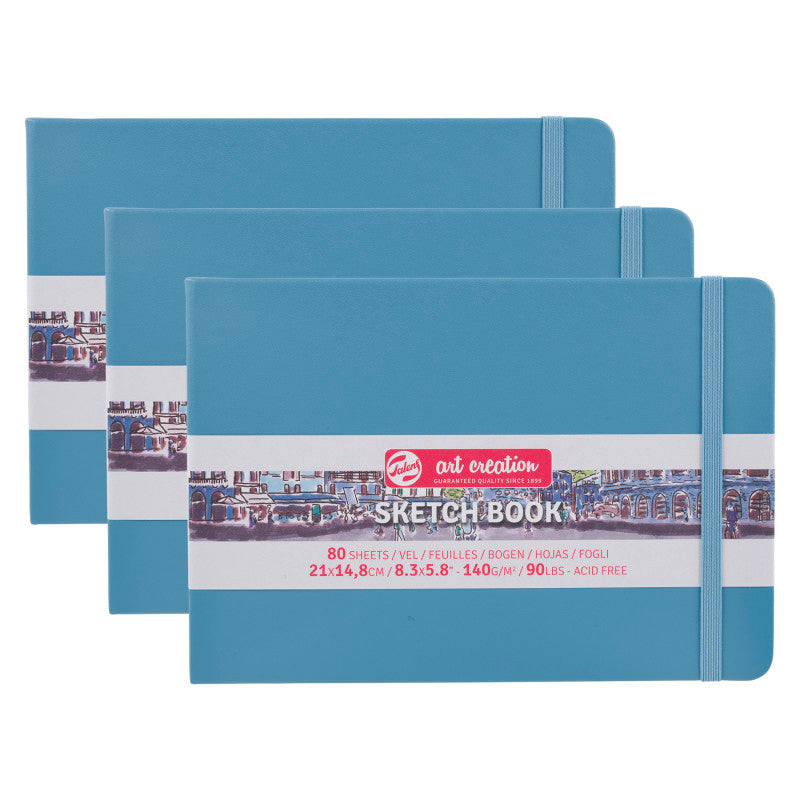 Sketchbook, 80 Sheets, 90lbs, Lake Blue Cover, 8.3" x 5.8" (A5), Pack of 3