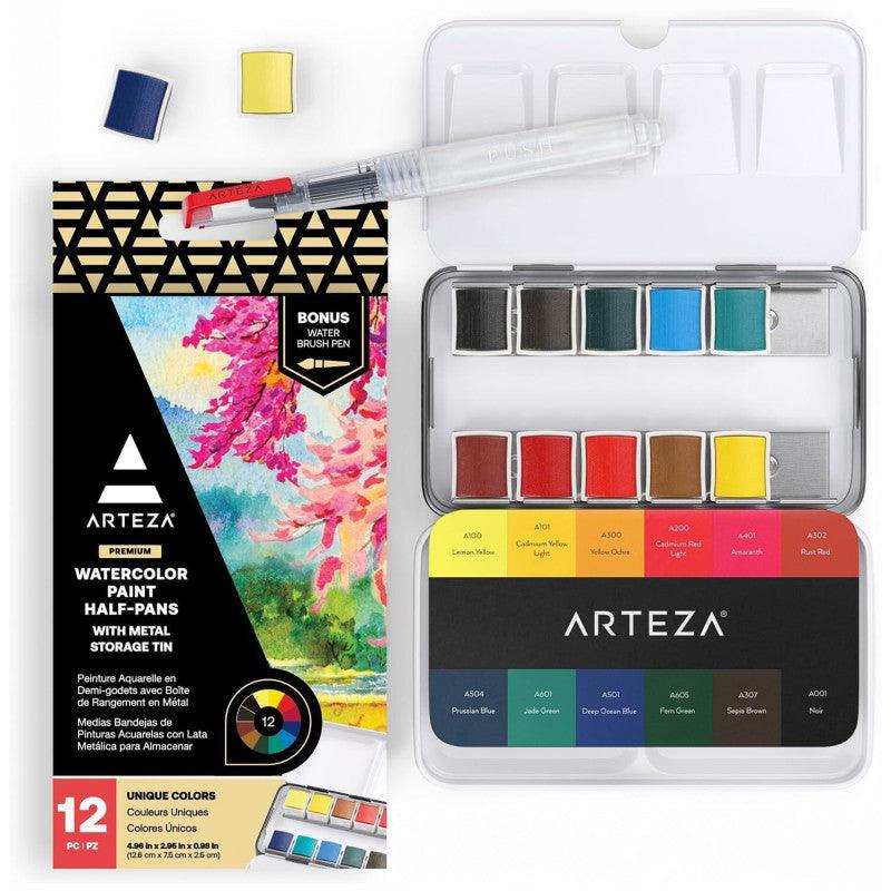 Watercolor Half-Pan Paint Set with Mixing Tray, 12 Assorted Colors
