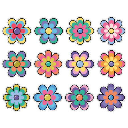 Happily Ever Elementary Retro Remix Jumbo Flowers Cutouts, Pack of 12