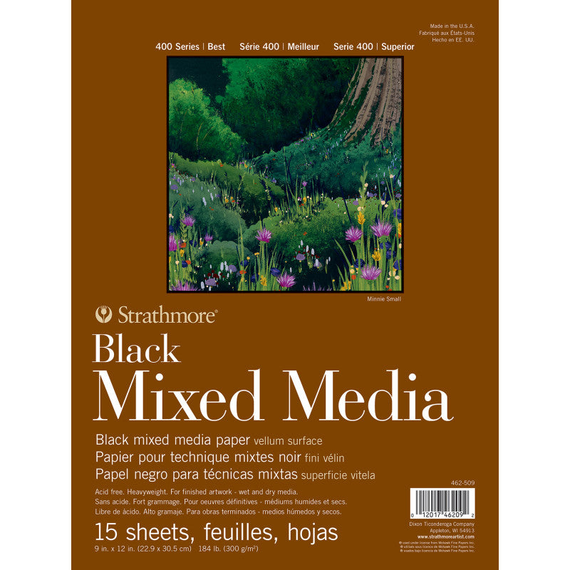 400 Series Mixed Media Pad, Black, Glue Binding, 15 Sheet, 9x12 inch, 1 Count