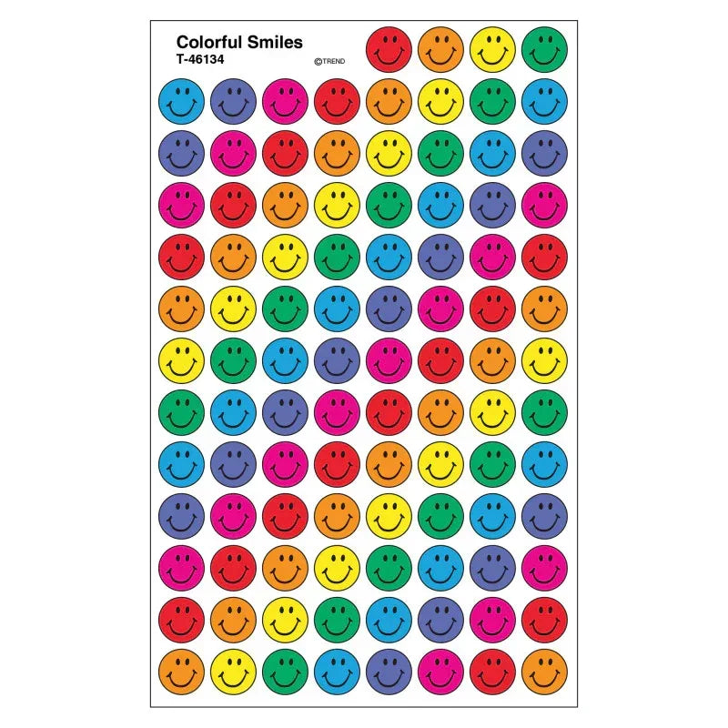 Colorful Smiles superSpots&reg; Stickers, 800 Per Pack, 6 Packs