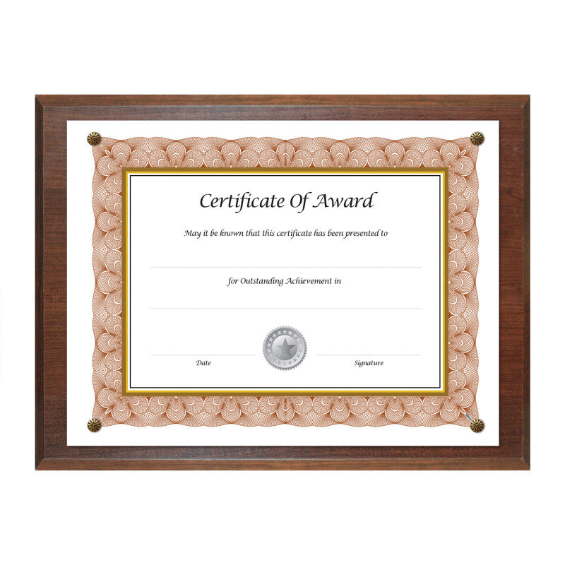 Award-A-Plaque Document Holder, Walnut, For 8.5x11 in Documents