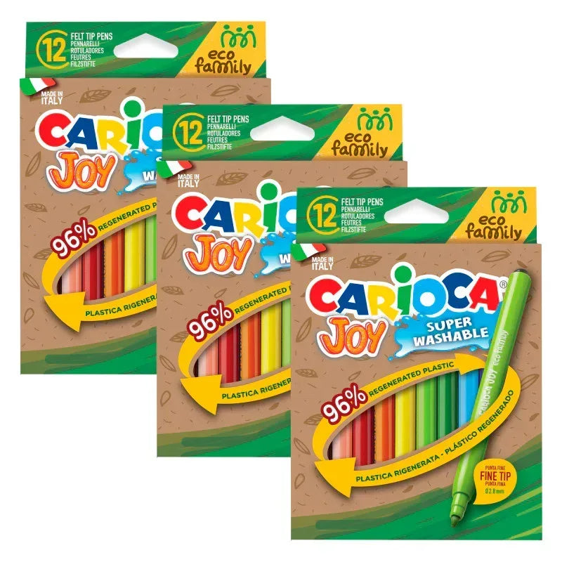 Eco Family Joy Fine Tip Washable Felt Tip Pens, 12 Per Pack, 3 Packs