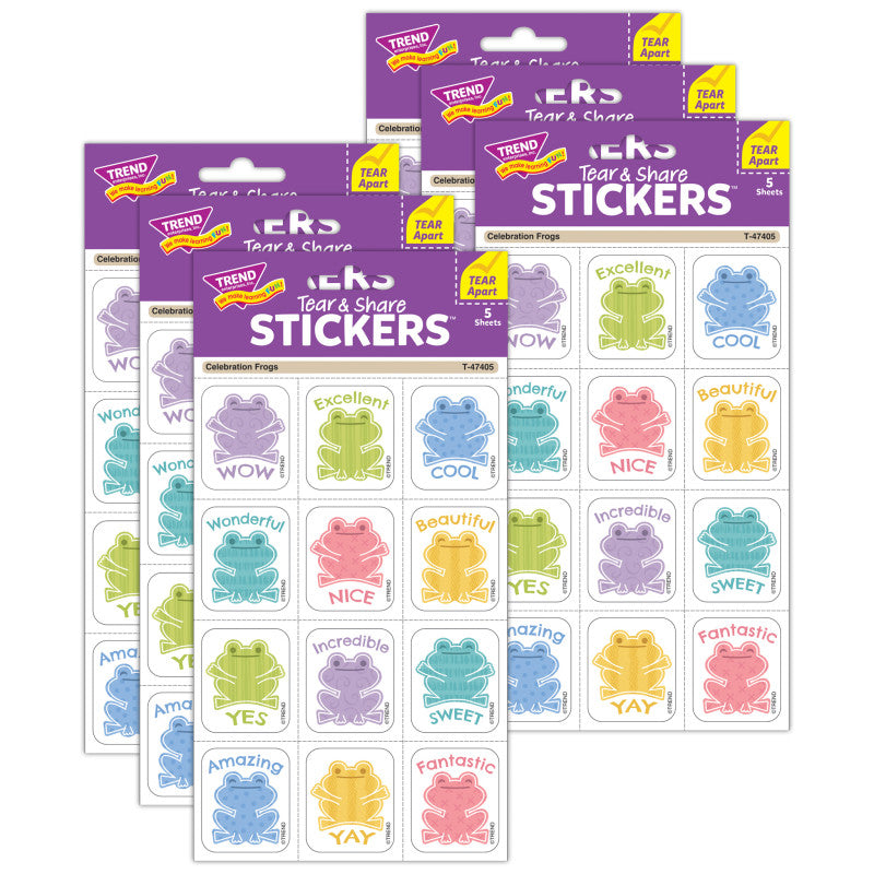 Celebration Frogs Tear & Share Stickers&reg;, 60 Per Pack, 6 Packs