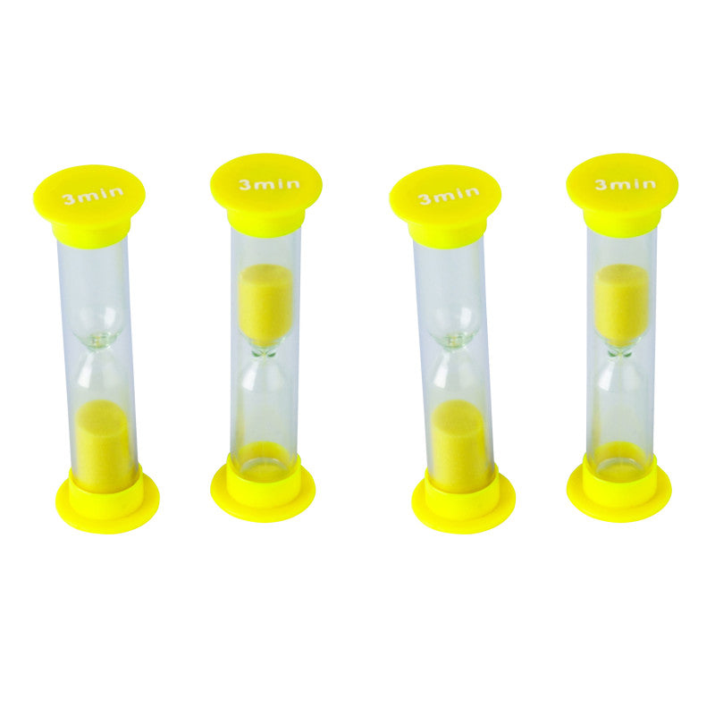 3 Minute Sand Timers - Small, Yellow, Pack of 4