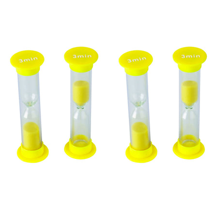 3 Minute Sand Timers - Small, Yellow, Pack of 4