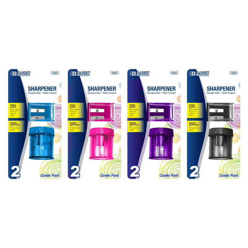 Dual Blade Square Sharpener with Receptacle & Round Receptacle Sharpener, Assorted Colors