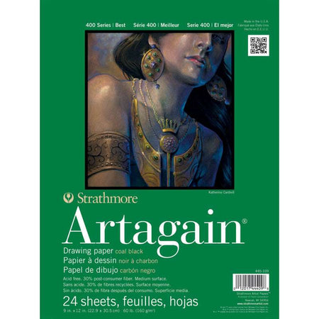 400 Series Artagain Pastel & Drawing Paper Pad, Coal Black, Glue Binding, 24 Sheet, 9x12 inch, 1 Count