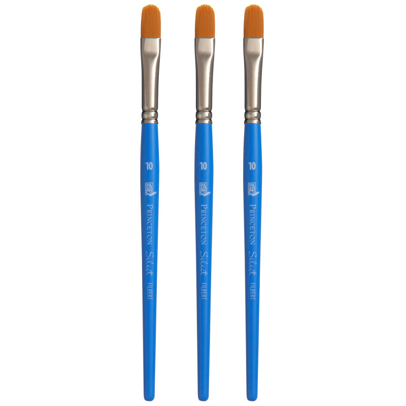 Select Artiste Filbert Brush, Synthetic Bristles, Short Handle Mixed Media Paintbrush, Jewel Blue, Size 10, Pack of 3