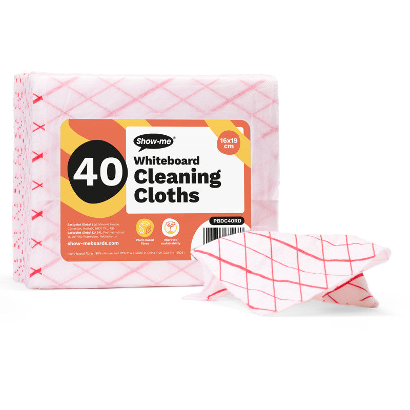 Plant-Based Whiteboard Cleaning Cloths, Red, Pack of 40