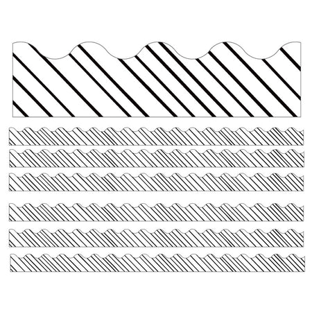 Kind Vibes Black & White Stripes Scalloped Borders, 39 Feet Per Pack, 6 Packs