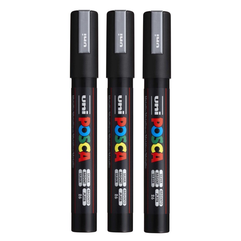 PC-5M Paint Markers, Medium Bullet Tip (1.8-2.5 mm), Silver, Pack of 3