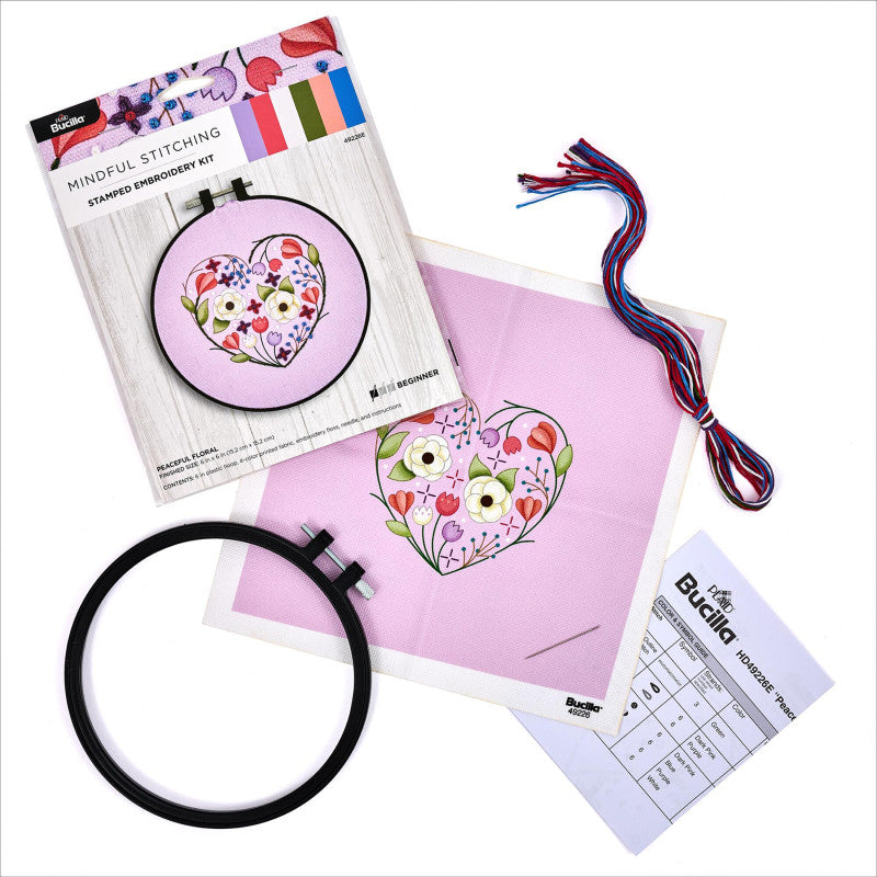 Peaceful Floral Stamped Embroidery Kit, 6 Inch